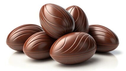 Fototapeta premium a close-up shot of beautifully crafted chocolate eggs, perfect for Easter celebrations on white background