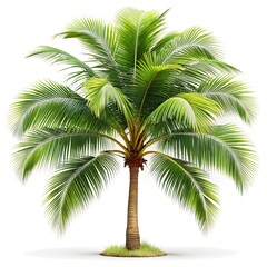 Obraz premium Vibrant Green Palm Tree with Lush Fronds on White Background