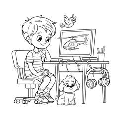 little boy playing with his toys