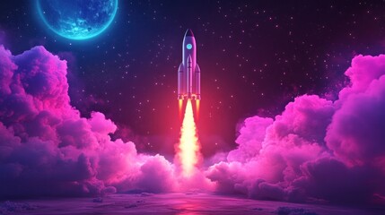 Naklejka premium Rocket Launch Into The Cosmos