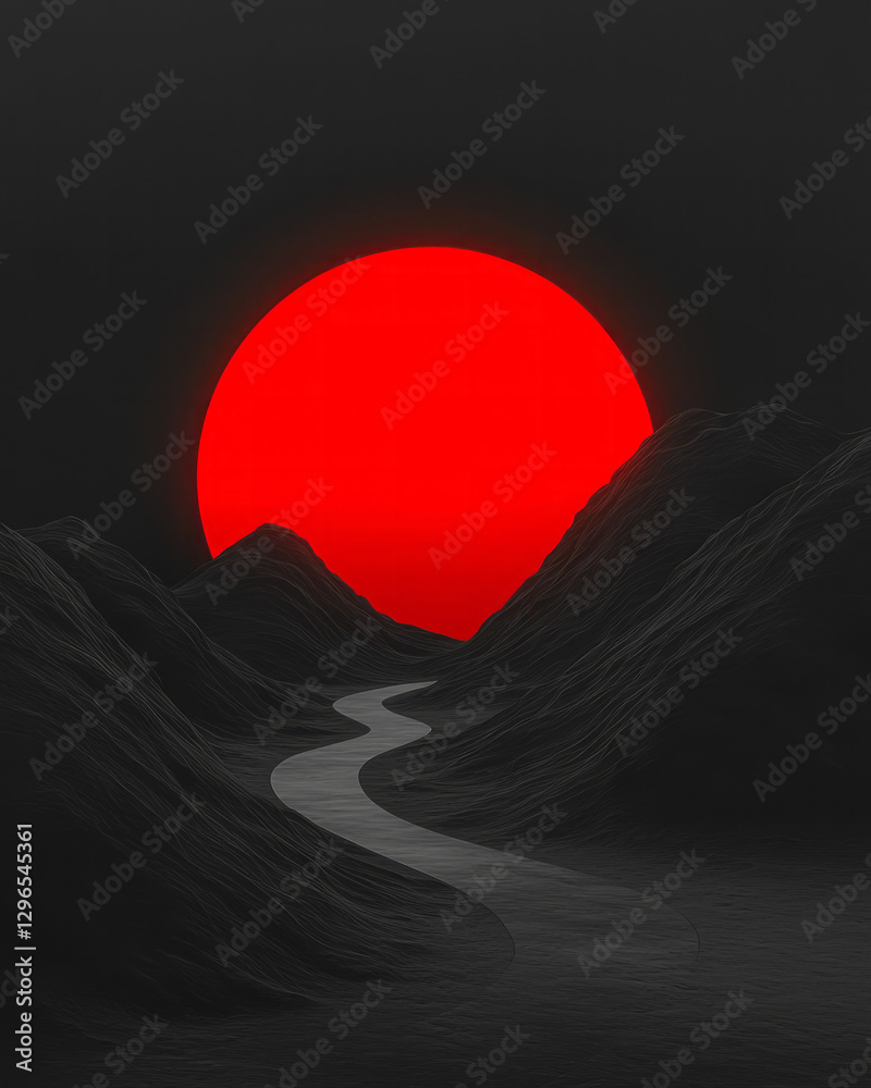 Poster Stylized silhouette on a smooth black surface, overlapping neon geometry creating a dynamic