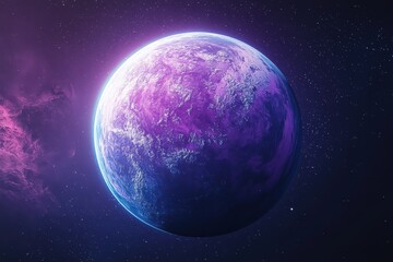 Obraz premium Purple planet glowing in a starry sky background
