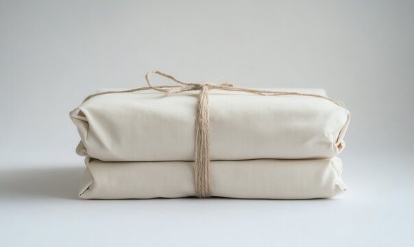 Wrapped parcel tied with twine ready for shipping on a white background showcasing simple and eco-friendly