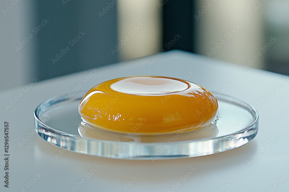 Poster A glowing golden egg yolk floating in a high-tech laboratory experiment