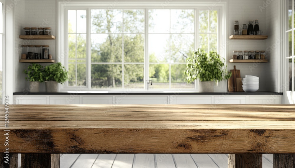 Aufkleber empty wooden table in a bright kitchen setting for product placement