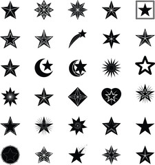 Obraz premium Diverse Collection of Black Star Icons and Celestial Symbols
