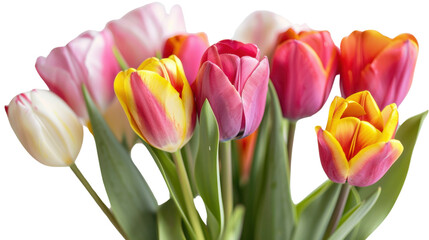 Fototapeta premium Colorful tulips bouquet blooming on transparent background