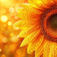 Close Up of Sunflower Petals with Dew Drops in Bright Background