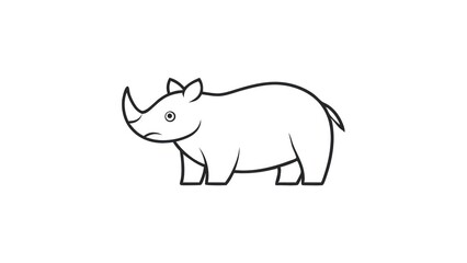 Obraz premium a simple line drawing of a rhinoceros in black and white. The rhinoceros is a large mammal with a horn and thick skin