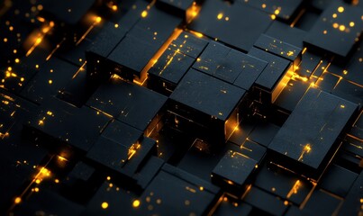 Obraz premium Bold black and gold abstract composition illuminated by glowing gradient light creating a rich and luxurious tone