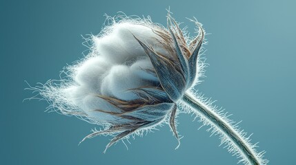 Soft cotton boll close-up against teal backdrop