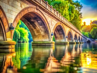 Fototapeta premium London Bridge Arches, Tranquil Park Water, Bokeh, Historic Architecture, Scenic View