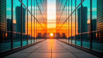 Fototapeta premium glass architecture with a vibrant sunset in the background creating a stunning visual