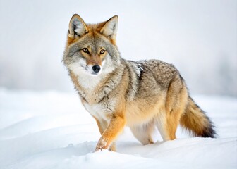 Fototapeta premium Lone Coyote Winter Snow Canada Closeup Wildlife Photography