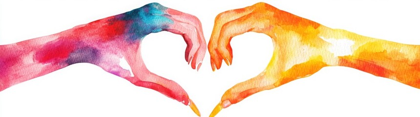 Fototapeta premium Watercolor hands making a heart shape, love concept isolated on a white background. Vector illustration of two arms forming the symbol with fingers