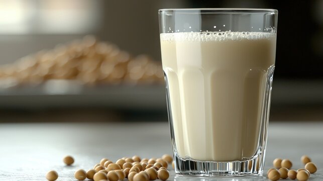 Soy milk glass kitchen background healthy drink