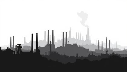 Obraz premium Gritty industrial city silhouette with smokestacks, urban environment