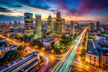 Fototapeta premium Long Exposure Night View of Downtown Mexico City Skyline