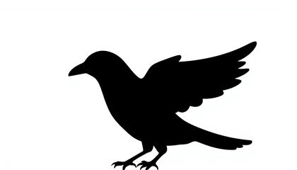 Fototapeta premium Black bird silhouette with open wings on white background, contrast