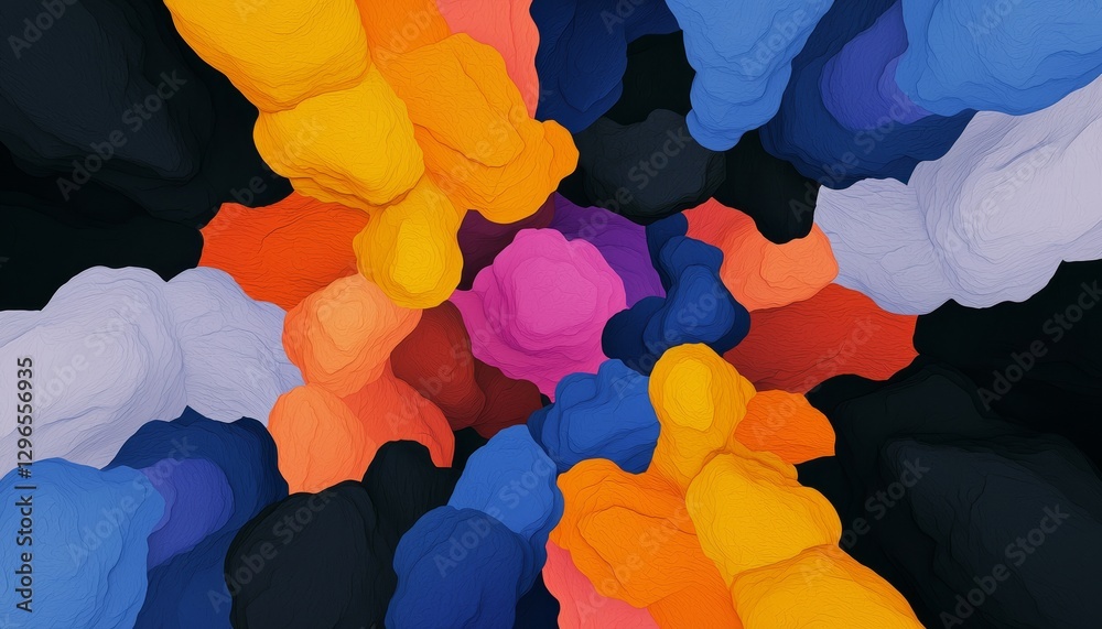 Poster a vibrant abstract composition featuring colorful, swirling shapes that create a dynamic visual flow
