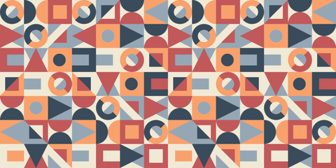 Seamless geometric pattern in retro memphis style.  Colorful background.