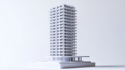 Fototapeta premium Modern minimalist apartment building, architectural rendering, studio shot, high-rise