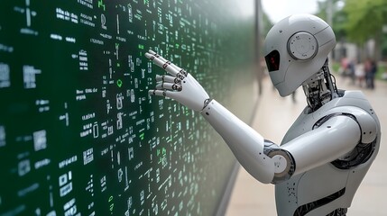 Robot analyzing data outdoors