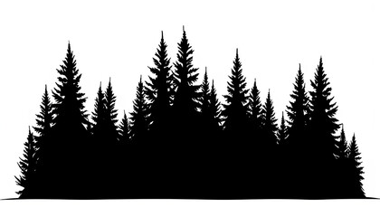 Fototapeta premium Black forest silhouette against white background, nature contrast