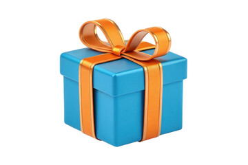 Obraz premium Gift box with blue wrapping and orange ribbon suitable for birthday celebration and special occasions, cut out