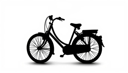 Fototapeta premium Black silhouette of vintage bicycle on stark white background, minimalism