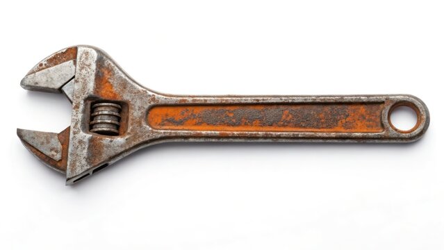 a rusty adjustable wrench, close-up on a blank background  - Powered by Adobe
