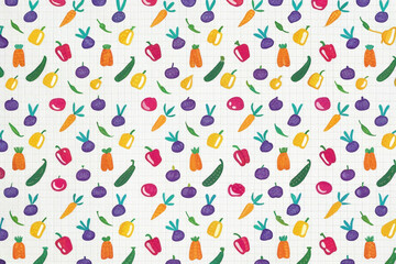 Colorful vegetable pattern on grid background.