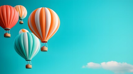 Fototapeta premium Whimsical hot air balloons drifting effortlessly through a soft blue sky accented by wispy clouds creating a serene and captivating scene of weightless adventure and tranquility