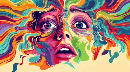 Vibrant Abstract Portrait of a Woman with Colorful Fluid Art Effects