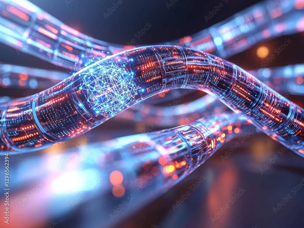 Aufkleber dynamic abstract digital data network glow virtual space 3d illustration tech environment close-up i
