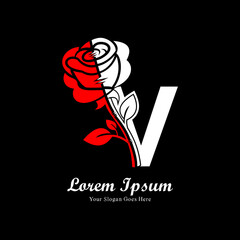 rose flower logo design combined with the letter V