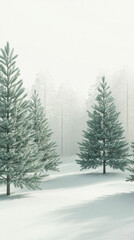 Naklejka premium Winter forest landscape with snow-covered pine trees