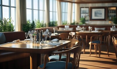 Obraz premium table and chairs in a restaurant for advertising