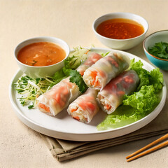 Fresh Vietnamese Spring Rolls with Shrimp, Vegetables, and Rice Paper Wrapping