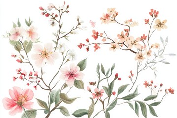 Delicate spring floral clip art featuring blooming flowers and fresh foliage for easter celebrations
