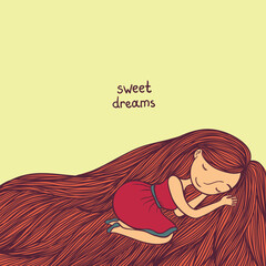 Sweet Dreams Hand-Drawn Sleeping Girl Illustration