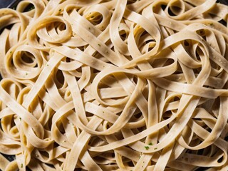 top view of home-cooked tagliatelle pasta