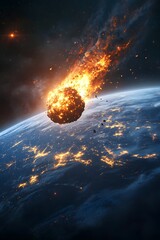 Dramatic Asteroid Impact Scorching Earth's Atmosphere in Cosmic Disaster Scene