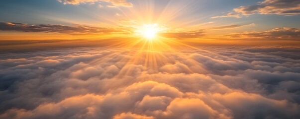 Fototapeta premium Brilliant sunlight shines through a breathtaking sea of clouds