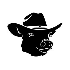 Fototapeta premium smiling pig head wear cowboy hat 