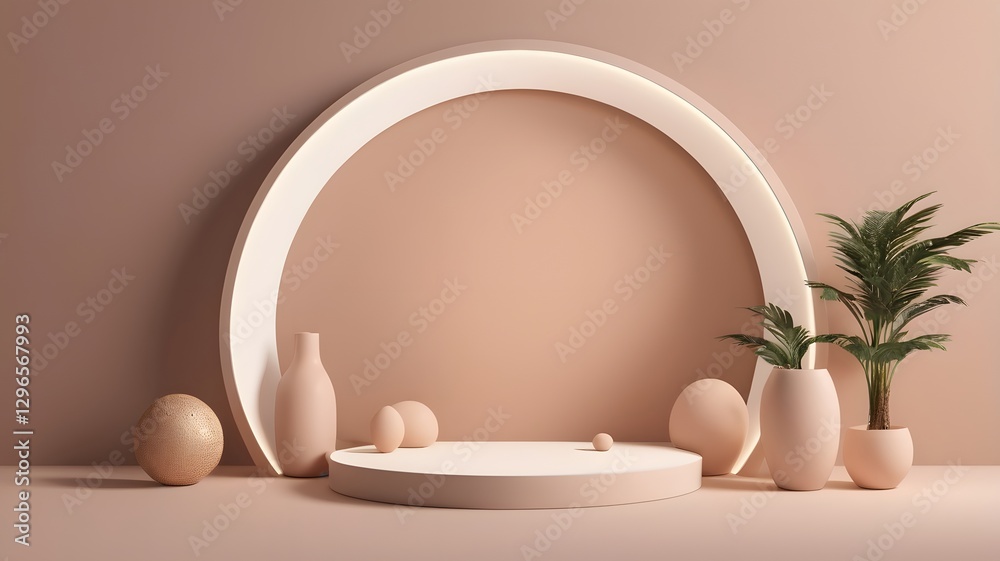 Poster minimalist design with a round display and decorative elements, capturing a sense of elegance