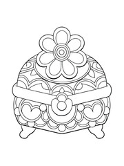 Intricate Jewelry Box with Floral Engravings – Elegant Adult Coloring Page on White Background