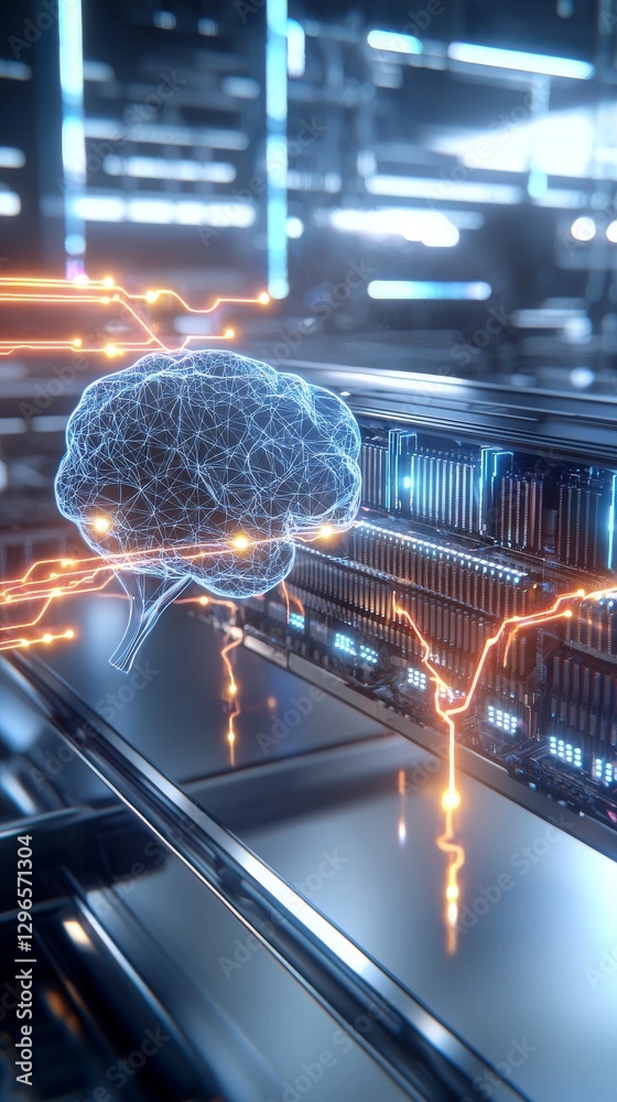 Aufkleber futuristic ai brain neural network in dynamic data environment technology digital realm high-tech pe
