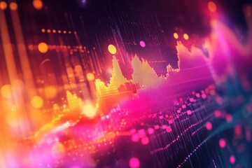 Fototapeta premium A futuristic representation of sound waves and digital data in vibrant pink and orange hues.