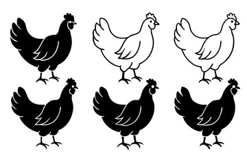set of Hen silhouette vector illustration